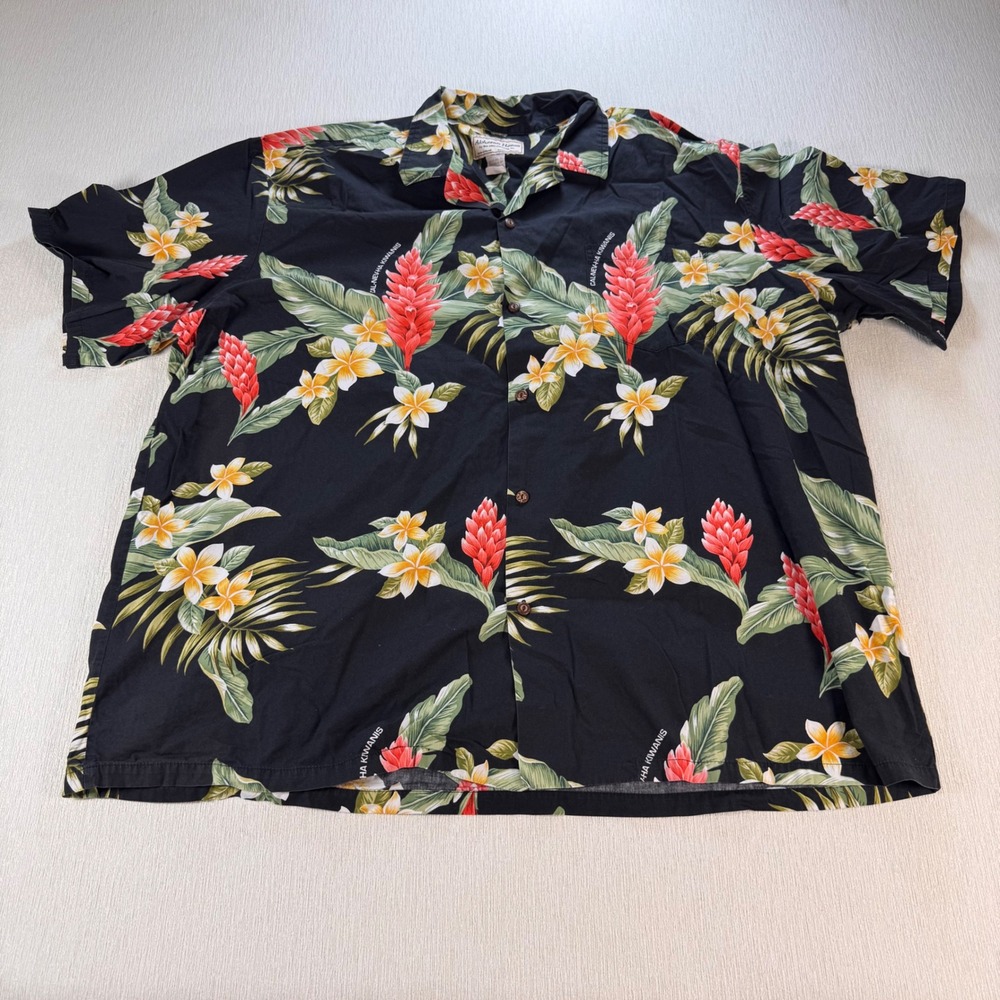 Alohawear Hawaii Mens 3XL Black Tropical Floral Cotton Button Down Shirt Kiwanis